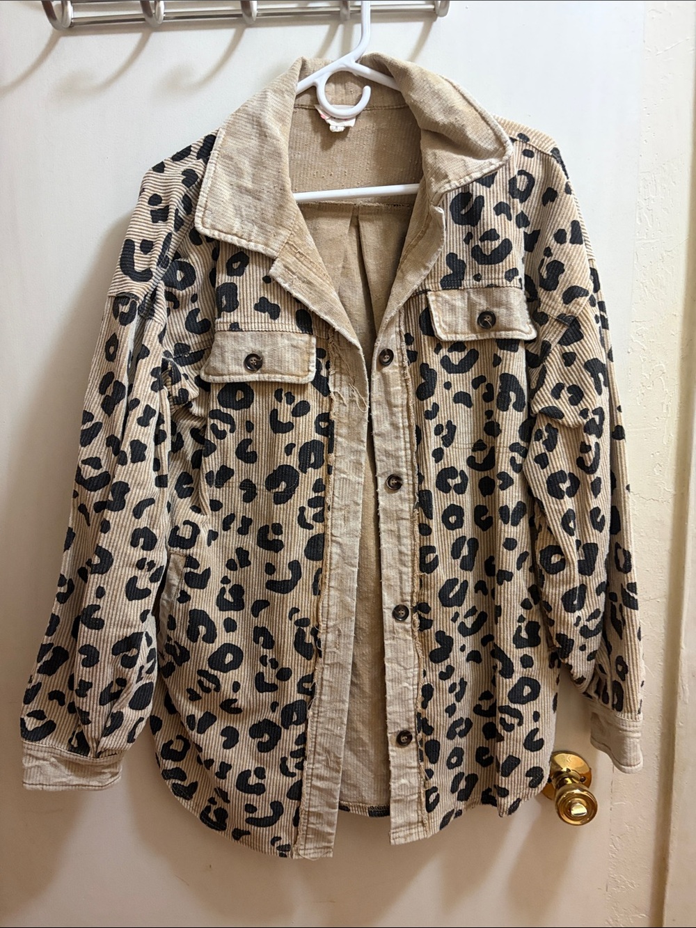 BiBi Beige and Black Leopard Corduroy Utility Jacket